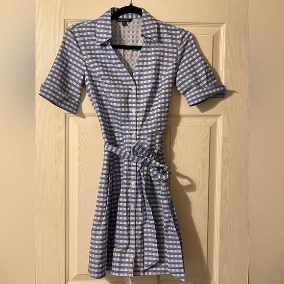 Brooks Brothers Blue Gingham Cotton Belted Shirt Dress Size 2P - Picture 2 of 6